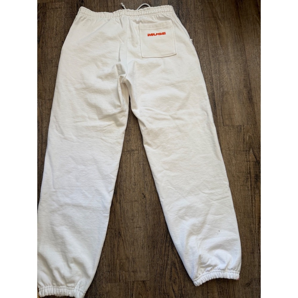 My Muse White Sweatpants XL Joggers‎ Drawstring Fleece Lounge Pants Orange Logo - Picture 3 of 5